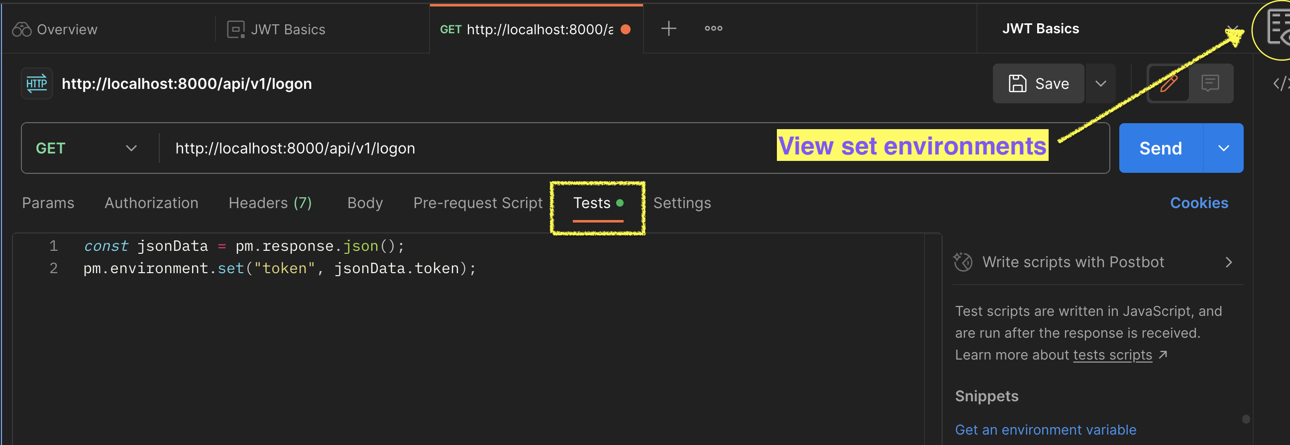 Screenshot of setting a variable from the Postman environment